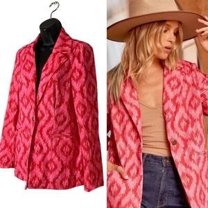 Savanna Jane Hot Pink Geometric Corduroy Button Blazer Jacket